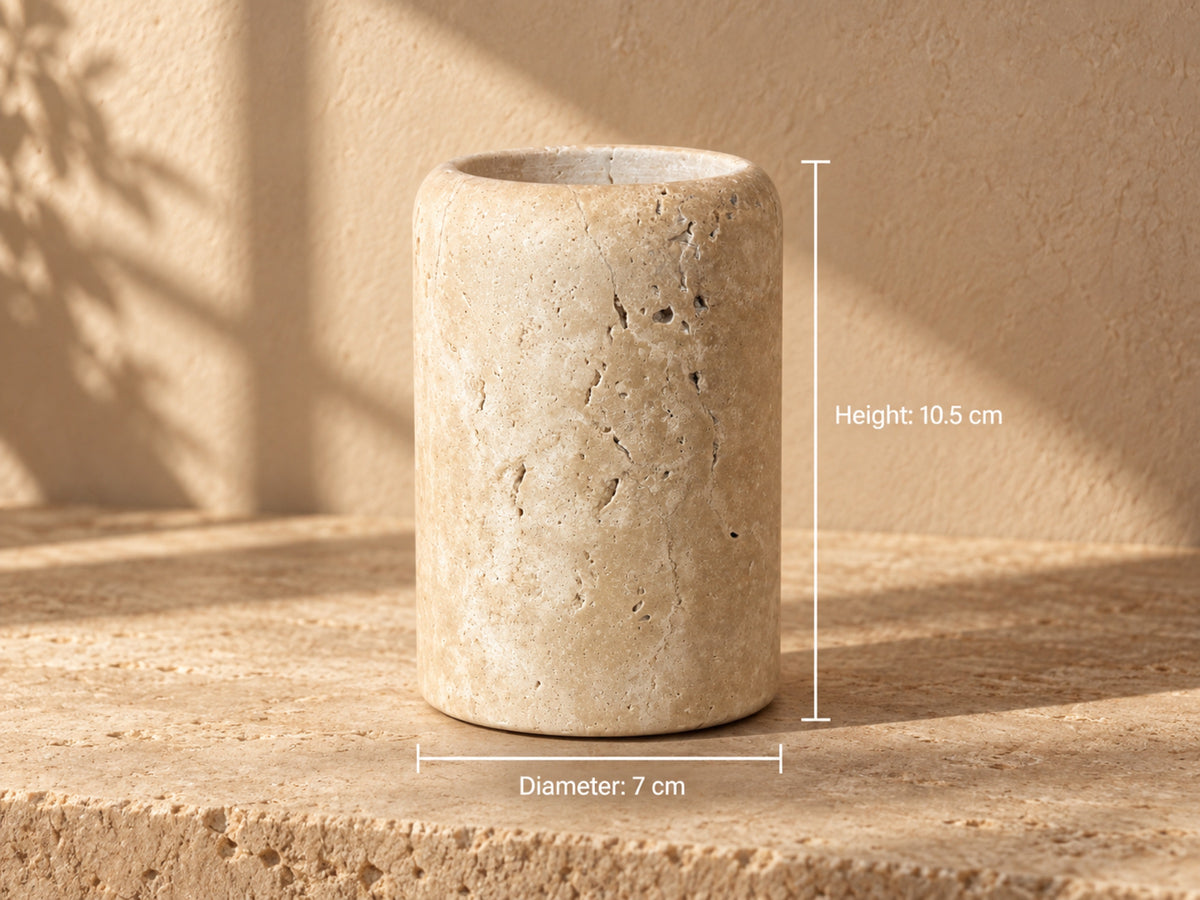 Natural Travertine Soap Dispenser – toothbrush holder dimensions