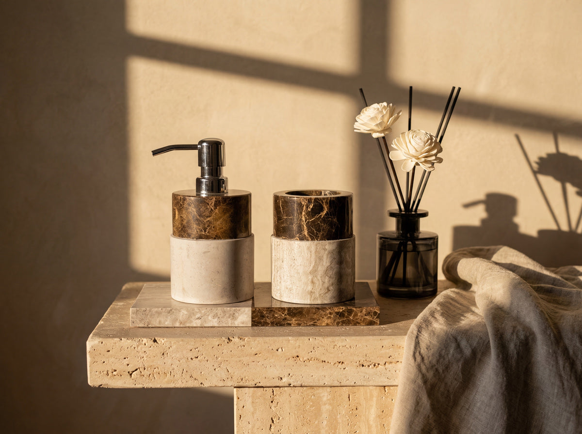 Two Tone Natural Marble Bathroom Set – hero set tt
