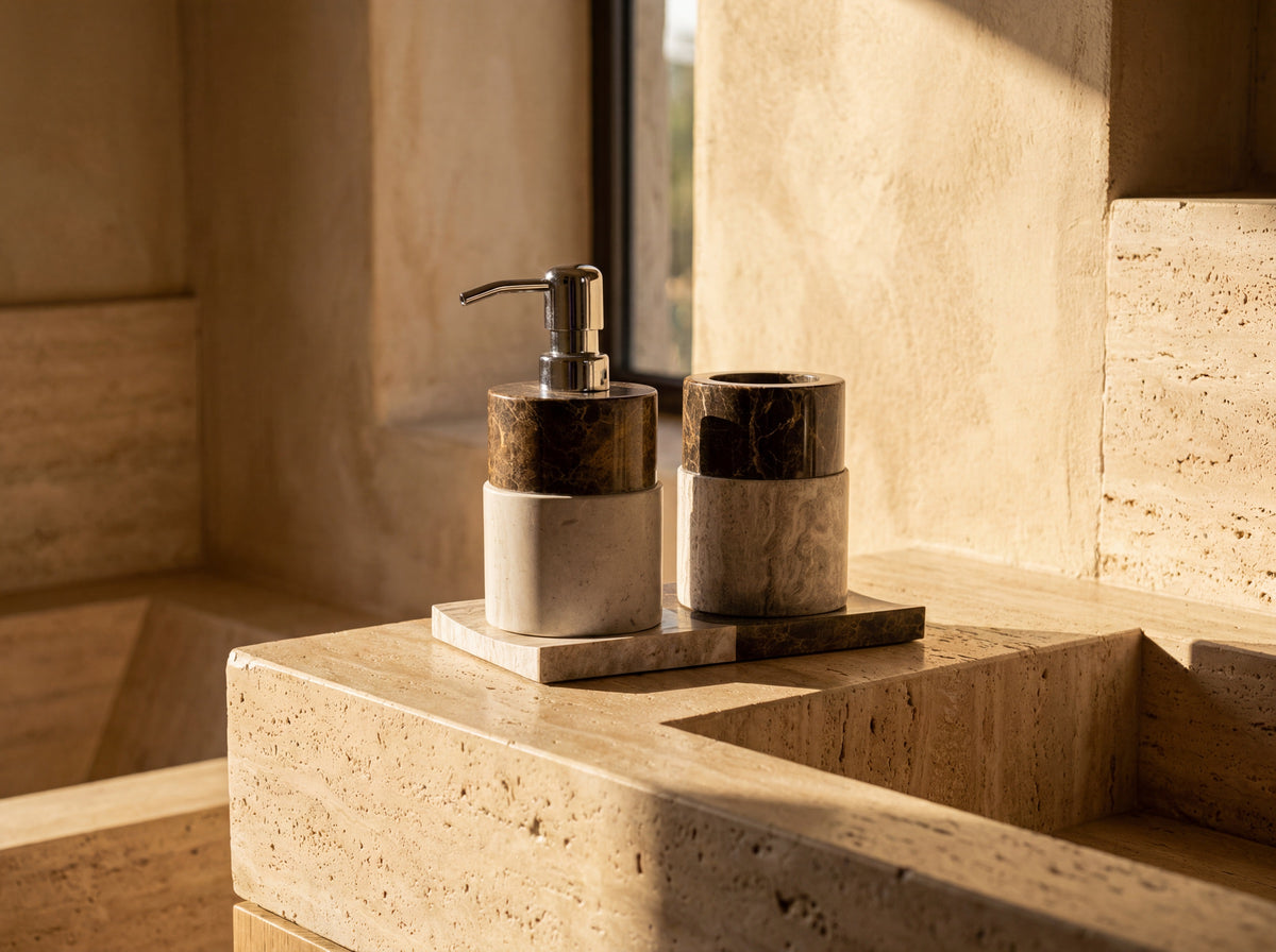 Two Tone Natural Marble Bathroom Set – detail set tt