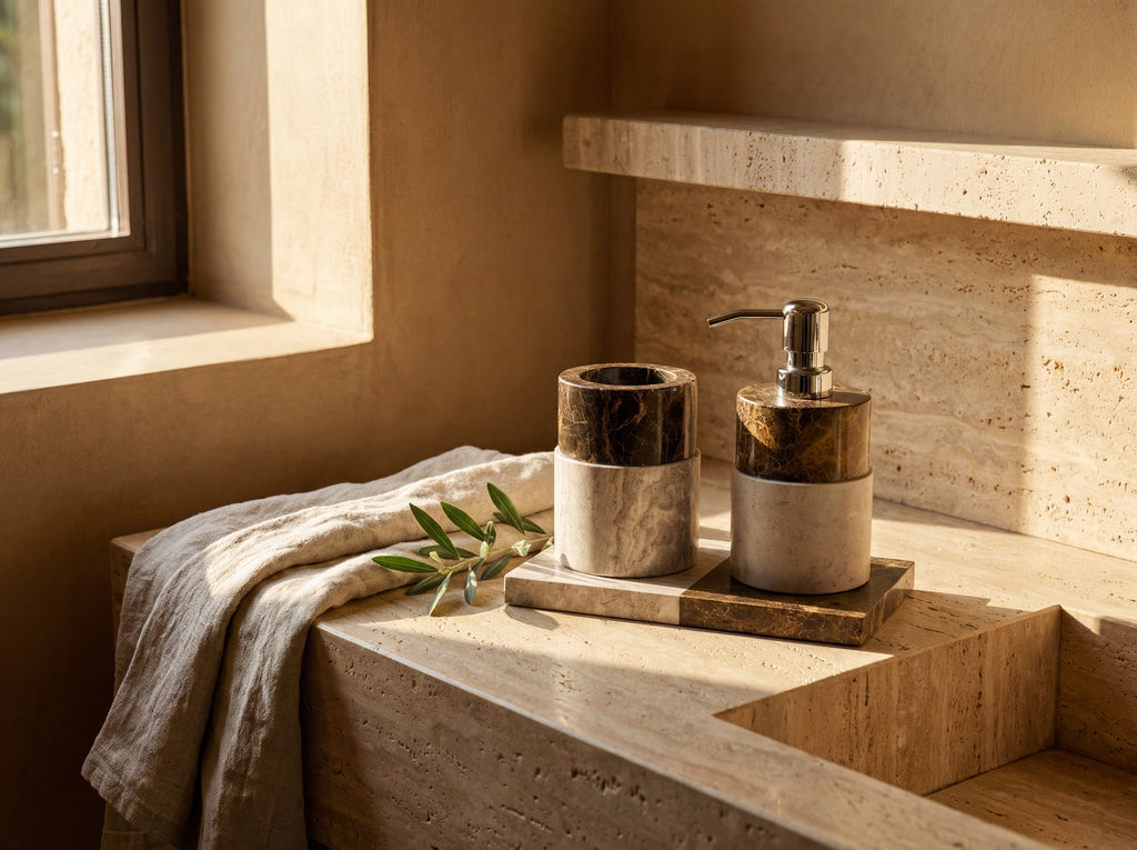 Two Tone Natural Marble Bathroom Set – lifestyle set tt