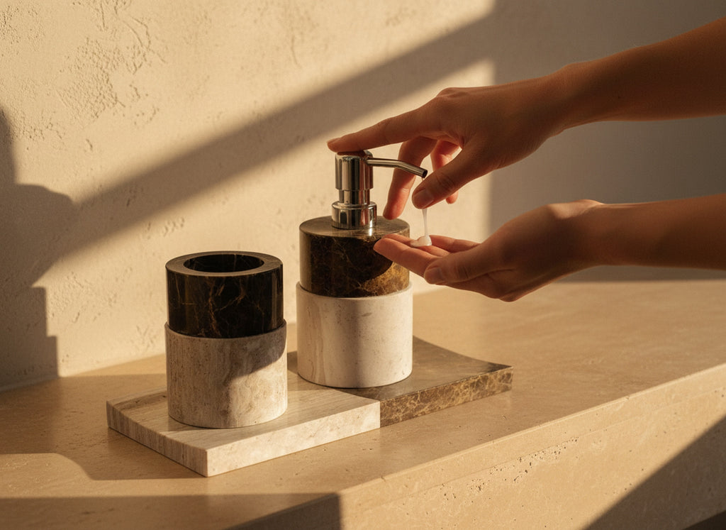 Two Tone Natural Marble Bathroom Set – inuse set